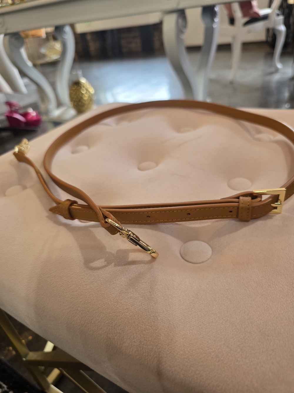 Slim Tan Leather Crossbody Strap with Gold Hardware - Women